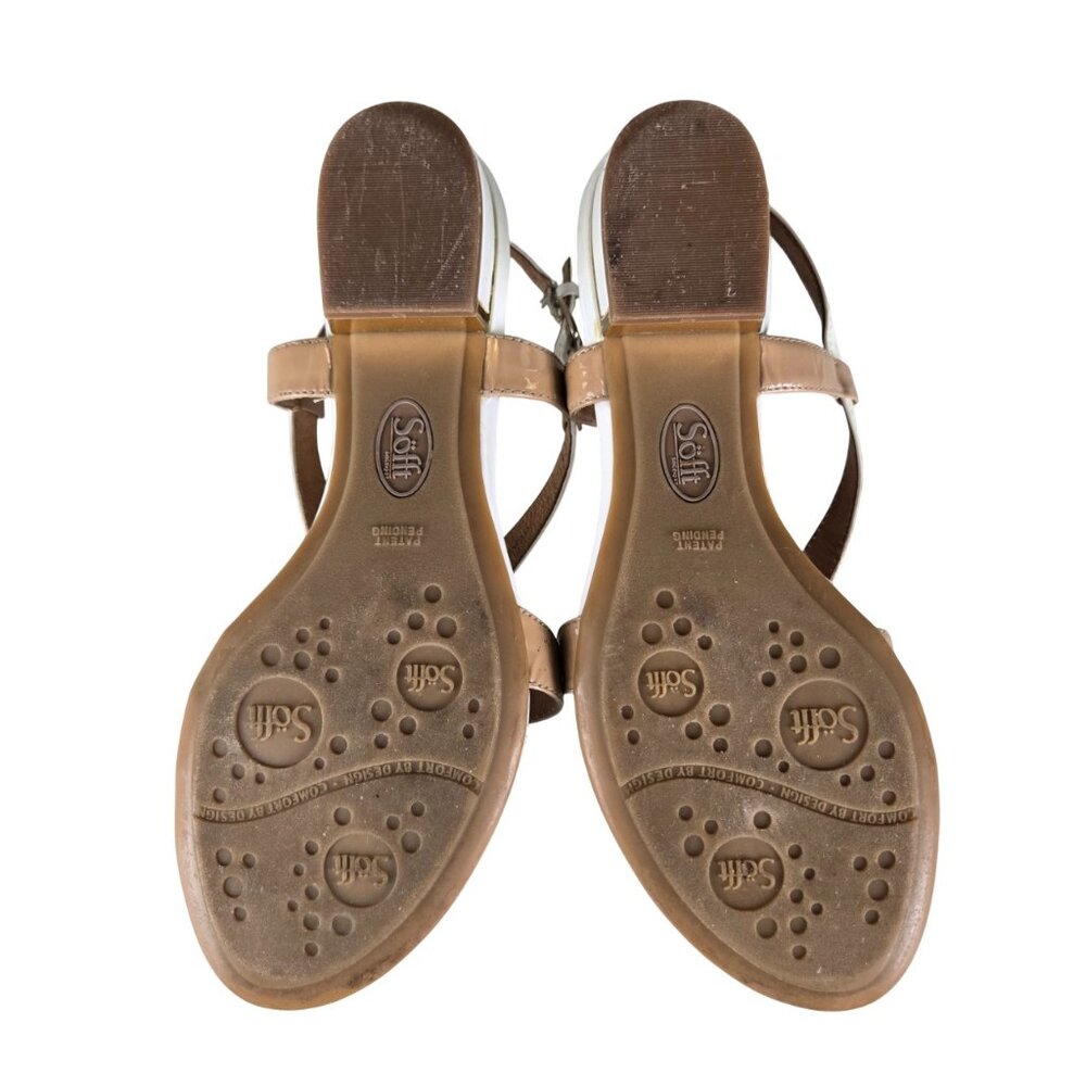 Sofft Bali Flat Sandals 9M White Tan Patent Cork Footbed Buckle Closure - Picture 6 of 10